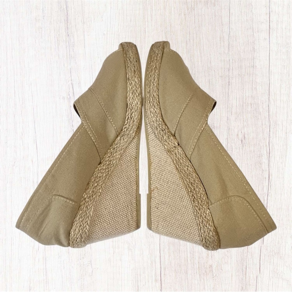 Bongo Peep Toe Espadrille Wedge Shoes Tan Canvas Boho Summer Size 9.5 - Picture 5 of 10